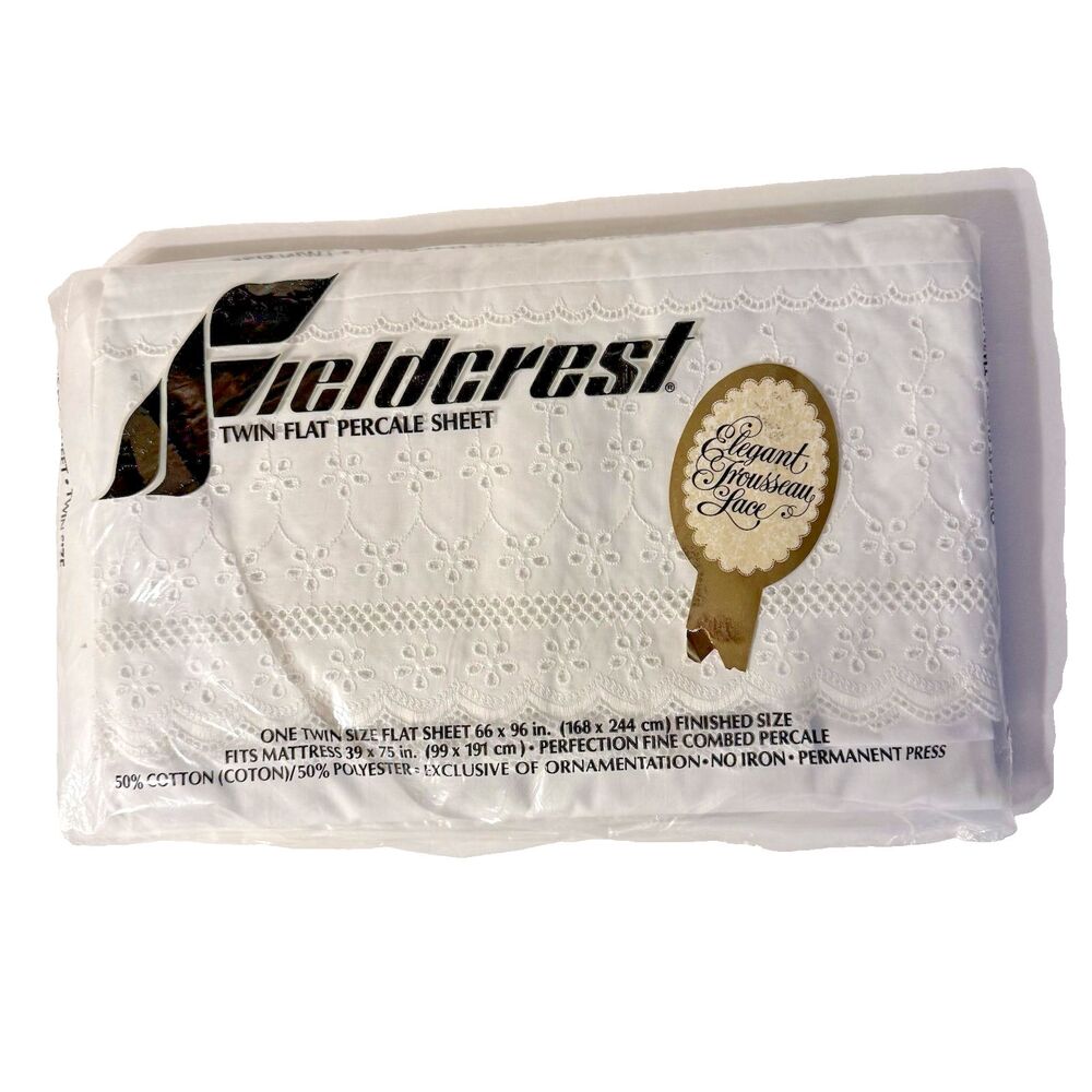 Vintage Fieldcrest Twin Flat Percale Sheet Eyelet Hem Elegant Trousseau Lace